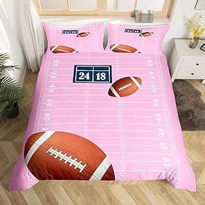 jejeloiu Football Bedding Set Twin Size Kids Rugby Comforter Cover Set for Boys Girls Teens Football Duvet Cover Breathable Sports Theme Pink Bedspread Cover （No Comforter