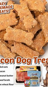 Bacon Dog Treats 🦴 Making homemade treats for your dog is a special way to show you care, and our bacon dog treats recipe is a surefire hit. With a combination of creamy peanut butter, savory bacon, and wholesome oats, these treats are both delicious an | Easy Recipes
