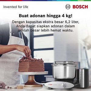 Bikin adonan jumlah besar dalam waktu yang singkat dengan teknologi berkualitas dari Jerman. Tidak perlu takut alokasi waktu terbuang hanya untuk menyiapkan adonan saja, Bosch Kitchen MUM6N20A1 memuat adonan sampai 6,2 liter, jadi lebih efisien. #Bosch #Cookingtips | Bosch Home ID