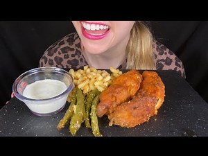 ASMR GIANT Buffalo CHICKEN TENDERS, MAC N CHEESE (eating sounds) | kakes-ASMR