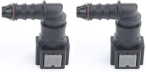 AC PERFORMANCE Plastic Fuel Quick Connector Female 1/4" Tube to Male 5/16" Barb, 90 Degree, Pack of 2