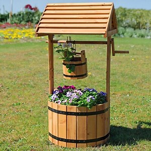Garden Planter Wishing Well Wooden Flowerpot Plant Box Ornament Display Patio  | eBay UK