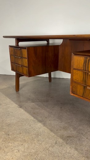 Beautifully refinished mid century Danish modern double sided executive desk. Model 75 By Gunni Omann Brazilian Rosewood | Atomic Junkies mid century modern