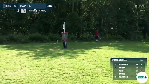 Anthony Barela throws a towering anhyzer drive to card the birdie on Hole 8 and move into solo 2nd place! | Disc Golf Pro Tour