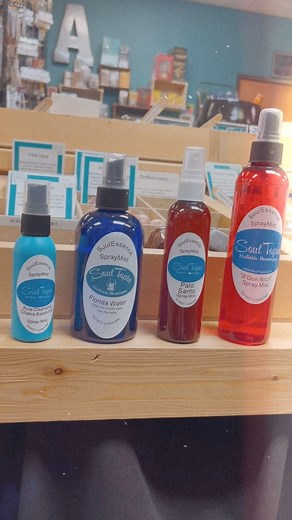 We’re all stocked up on our in house made SoulEssence spray mists! ⭐️ 🔮Just in time for Psychic Fair this Sunday! 🔮 Which one is your favorite? #energymist #energyhealing #crystalshop #metaphysicalstore #metaphysicalshop #dallastexas #bishopartsdistrict #friscotx #palosanto #floridawater #magickal #magickalsprays | SoulTopia