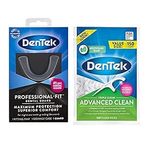 DenTek Professional-Fit, Maximum Protection Dental Guard + DenTek Triple Clean Advanced Clean Floss Picks 150 Count