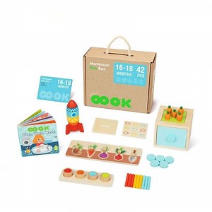[Hot Item] Educational Box Wooden Planting Puzzle Stacking Rocket Touch Match Board Montessori for Kids 16-18 Months