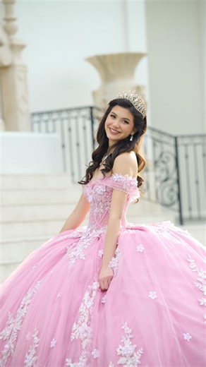 AmaBella Quinceañera on Instagram: "With a basque waist, sheer bodice, and floral finishes, style #Q1056 is modern and enchantingly romantic 🌸"