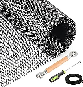 Windows Screen and Screen Door Repair Kit, 59'' x 106'' Fiberglass Screen Mesh with Rolling Tool and Screen Retainer Spline DIY Adjustable Screen Door Mesh for Window, Door and Patio, Black