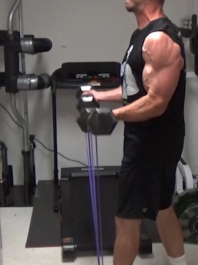 Band Resisted Dumbbell Curls for Bicep Supination