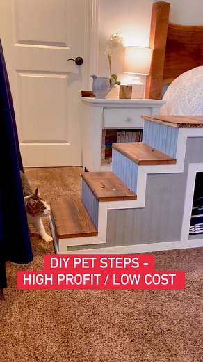 DIY Pet Steps - High Profit / Low Cost - MakeMoney Woodworking. Pet steps with built in opening for a pet bed, litterbox, or simply toy storage! #petsteps #diypet #animallover #pet #dog #cat #diy #build #cute #petsoffb #reels #love #woodproject #letsdothis #makemoney #peech | Matthew Peech Woodworking And DIY
