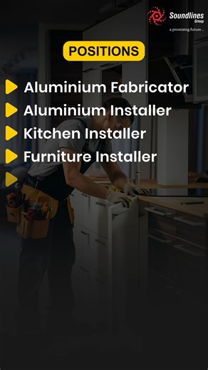 URGENTLY REQUIRED For ABYAT - One of the Leading GCC Companies Specializing in Finishing & Furnishing Materials - KSA 📌 To apply kindly send your resume to ksajob.soundlines@gmail.com 📌 Positions: ✔ Aluminium Installer ✔ Aluminium Fabricator ✔ Kitchen Installer ✔ Furniture Installer #KSA #KSA2025 #ksajobs #jobseekers #JobSearch2025 #omanjobs #jobsinoman #saudijobs #bahrainjobs #abroadjobs #hiring #recruitment #job #foreignjobs #gulfwalkin #soundlinesgroup #SL | Soundlines Group