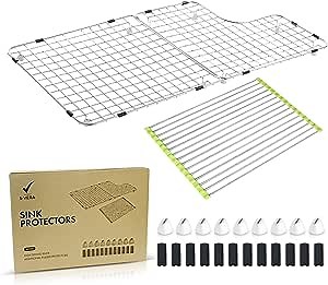 SINK PROTECTORS Compatible with Kohler Sink K 6488 and K 6489 - FARMHOUSE SINK protectors - SINK RACKS for Kohler sink - UPGRADED GIFTS: Big Drying rack 21" and additional rubber protectors