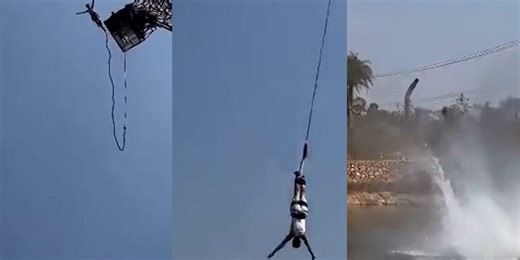 Video shows scary moment when a bungee jumper's cord snapped, sending him crashing into waters below