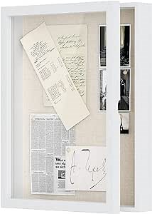 Love-KANKEI Shadow Box Frame 13x16.5 inch, Large Shadow Box Display Case with Linen Back Memorabilia Awards Medals Photos Memory Box Gift White