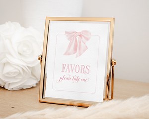 Pink Bow Baby Shower Favors Sign: Watercolor Printable (8x10) - Etsy