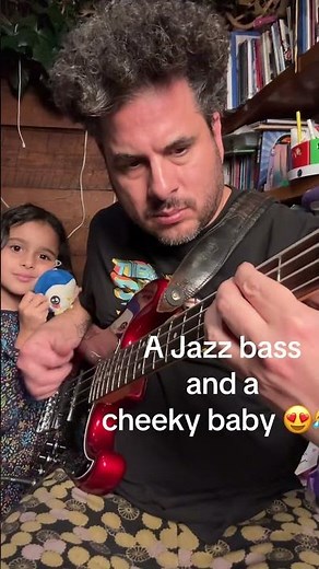 Testing my hot rodded Fender Jazz bass! Little one approves 😍😂 #fenderjazzbass #bassguitar #funk