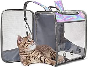 Cat Backpack Bag Carrier, Large Cat Backpack Clear and Collapsible, Pet Carrier for Cats or Small Pets Up to 15 Lbs, Ventilated Design with Safety Straps, Firm Padded, Airline-Approved