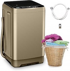 Portable Washing Machine, Full-Automatic Portable Washer 17lbs Compact Wash and Spin Combo with 10 Programs, Portable Washer with Drain Pump, Low Noise Washer for Dorm, Home, Apartment, RV(Gold)