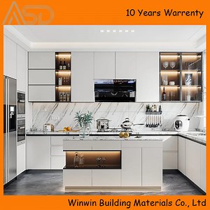 [Hot Item] High Gloss Lacquer Pure White Wood Modern Kitchen Storage Cabinet with Island