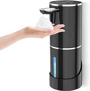 Automatic Soap Dispenser, Foaming Touchless Soap Dispenser with USB-C Rechargeable 5 Adjustable Foam Volume - 15.6oz Electric Foam Soap Pump Dispenser Wall Mount for Kitchen, Bathroom (Black)