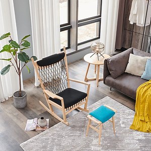 [Hot Item] Modern Living Room Lounge Chairs Solid Wood Rattan Armchair Dining Chair