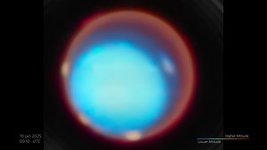 Planet Uranus: Auroral Activity | Time-lapse Rotation | James Webb Space Telescope FriendsofNASA.org: This timelapse video is believed to be the only dataset to date that has continuously observed a full rotation of Uranus by a single telescope, facilitated by Webb’s uniquely positioned orbit at L2 that observed the planet for approximately 17 hours. This time-lapse video consists of over 1200 slices of multi-object spectroscopy data. These observations provide the most detailed view to date of 