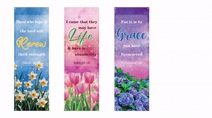 4 Pcs Church Banners with Scripture for Sanctuary Wall Worship Bible Verses Banner Flower Scenic Inspirational Religious Praise Hanging Sign for Religious Festivals, Church Event,Communal Prayers