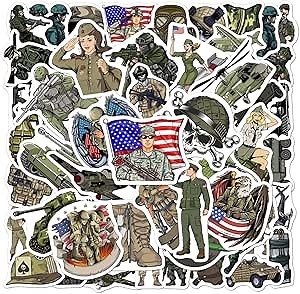 Pack 50 Pcs Military Stickers for Water Bottles Waterproof Laptop Computer Phone Case Vehicles Helmet Scrapbooking Teens Adults Boys Men Aesthetic Sticker Packs Small Vinyl Decals