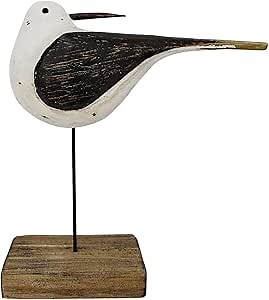 Aecipl Wooden Sea Bird Statue Seagull On Stand Decor Nautical Coastal Birds Sculpture Indoor Outdoor Animal Figurine Beach Themed Decoration Rustic Home Art for Bedroom Garden (G)
