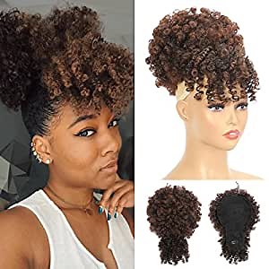 Afro Puff Drawstring Ponytail with Faux Bangs Afro Puff Blonde Ponytail Extensions Short Curly Puff drawstring ponytail for Black Women (T33)