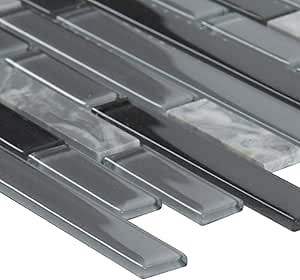 Tenedos Mix Grigio and Silver Interlocking Glass Mosaic Wall Tile for Kitchen Backsplash, Bathroom, Shower Wall Tile, Accent Wall (Box of 20 Sheets)