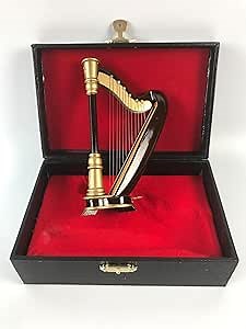 ALANO Miniature Harp Model Wooden Harp Music 14cm Miniature Christmas Tree Pendant Decoration Musical Instrument Copy Gift with Leather Case Christmas Ornament Party Decoration