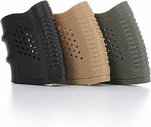 Fidragon Tactical Rubber Grips Glove Sleeve Slip-On Ventilated Grip Grips for Glock and Oher Pistol 3 Pcs Black Khaki and Green…