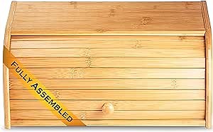 Klee Large Natural Bamboo Roll Top Wood Bread Box for Kitchen Countertop - Farmhouse Style Bread Boxes for Counter Space NO ASSEMBLY Required