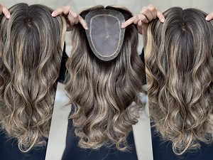 Clipless Hair Topper 6x8" Fine Mono Base Topper 14" Highlights Dark Brown Hair 150% Density Premium Real Human Hair Topper for Hair Loss - Etsy