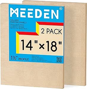 MEEDEN Unfinished Wood Canvas Board: 1-1/2" Deep 14x18” Wooden Canvas Panel Pack of 2 - Blank Cradled Wood Art Board for Painting