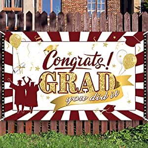 2023 Graduation Party Decorations Backdrop Congrats Grad Banner Background for Congratulate Graduation Party Supplies Favors Photo Booth Props Indoor Outdoor, 70.8 x 43.3 Inch (Maroon)