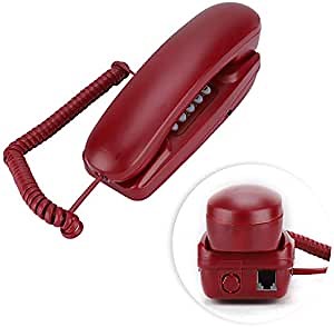 Wall Mount Telephone, Landline Telephone Extension No Caller ID Corded Phone Family Phone for Hotel Home(Red)