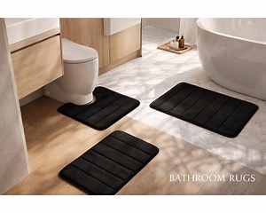 Bathroom Rugs Set 3 Piece, Memory Foam Non Slip Bath Mat Set, Washable Absorbent Bathroom Mats, Soft Shaggy U Shaped Toilet Rug, Black Bath - Etsy