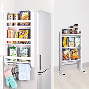Rack Fridge Wood Organizer Refrigerator Side Storage Rack Paper Towel Holder, Rustproof Spice Jars Rack Kitchen Storage Wrap Rack Organizer Refrigerator Shelf Storage Adjustable Cabinet Door Mount