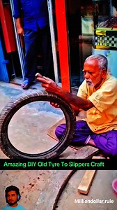 Amazing Old Tyre To Slippers Craft By 90 Years Old Master #tyreworks #tyreservices #woodwork #diycrafting #crafting #tyres #mrftyres #pvcpipechallenge #homesweethome #craftsmanship #viralphotochallenge #viralvideochallenge #viralchallenge #facebookviral #facebookreelsviral #facebookreel #facebookpost #facebookvideo | Milliondollar.Rule