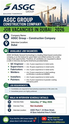 ASGC Group Job Vacancies in Dubai 2026 #dubaiwalkininterview #uaehiring #highlight
