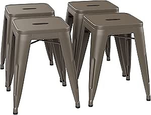 18 Inch Short Stools for Classroom Stools Set of 4 Dining Chairs Metal Barstools Back to School Stackable Industrial Short Stool Rusty