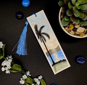 Hand-painted Palm Tree Sunset Watercolor Bookmark With Tassel - Etsy