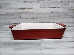 Vintage Unbranded Cast Iron/enamel Roasting Pan/ Casserole Dish / Red Cast Iron Cookware - Etsy