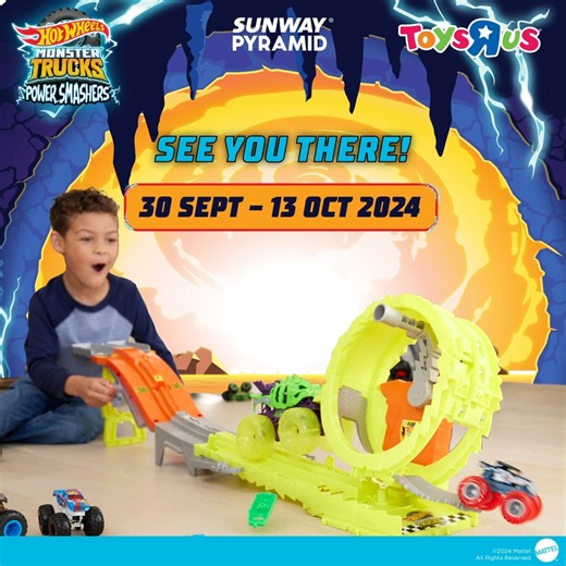 🔥Thrashin’ smashin’ fun awaits during this LAST CALL for ultimate stunts with Hot Wheels Monster Trucks Power Smashers at Sunway Pyramid (LG2, Blue Concourse) from 30 Sept – 13 Oct!📌 📦LAST CHANCE TO JOIN HOT WHEELS UNBOXING📦 *P.s: Refer the table for unboxing timings 🏆Enjoy Bone Shakin’ fun challenges on-site! Watch more to find out how to participate🚗 ⚡Hot Wheels Monster Trucks Tower Challenge ⚡Hot Wheels Monster Trucks Charge and Chase Challenge ⚡Hot Wheels Monster Trucks Arena Smashers 