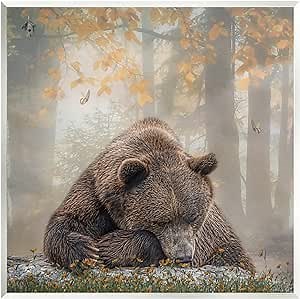Stupell Industries Autumn Slumber Brown Bear Foliage Wall Plaque Art, Design by Kelley Parker