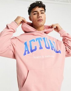 ASOS - Actual - Sweat à capuche oversize avec logo imprimé devant - Rose | ASOS