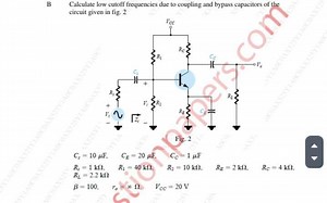 Calculate the low cutoff frequencies due to coupling and bypass... | Filo